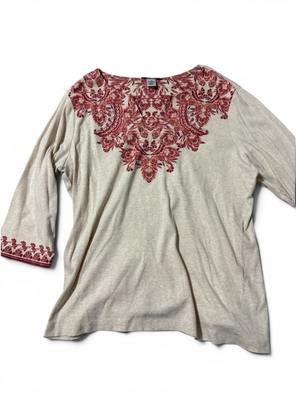 Rebecca Malone Cream Tunic with Red Floral Embroidery